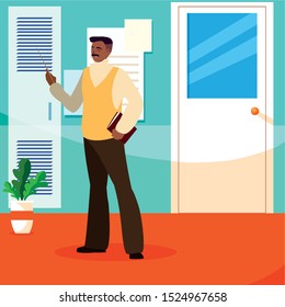 teacher male in the school corridor vector illustration design