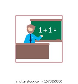 teacher man with chalkboard flat style icon vector illustration design