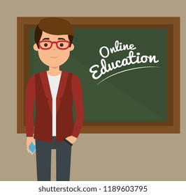 teacher man with chalkboard online education