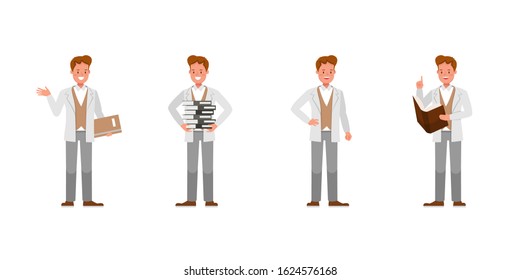 Teacher man character vector design. Presentation in various action.