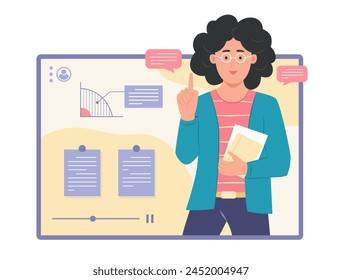 Teacher Man Doing Online Teaching for E-Learning and Education Concept Illustration
