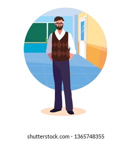teacher man with frame of classroom