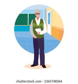 teacher man with frame of classroom