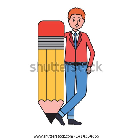 teacher man with pencil supply vector illustration
