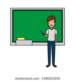 teacher man with pointer and chalkboard