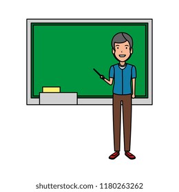 teacher man with pointer and chalkboard