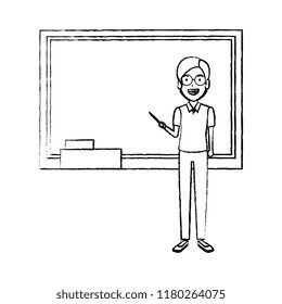 teacher man with pointer and chalkboard