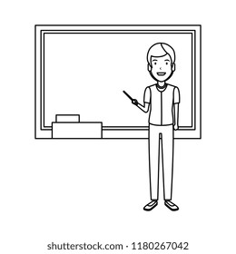 teacher man with pointer and chalkboard