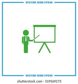teacher or manager icon vector illustration eps10. Isolated badge presentation or lecture for website or app - stock infographics