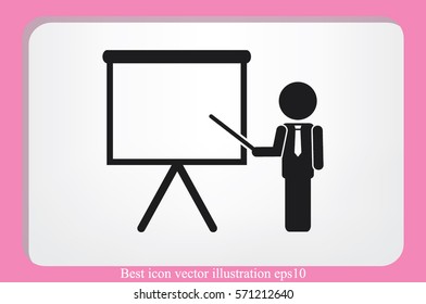 teacher or manager icon vector illustration eps10. Isolated badge presentation or lecture for website or app - stock infographics.