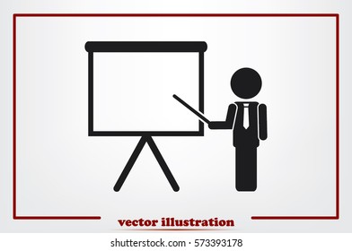 teacher or manager icon vector illustration eps10. Isolated badge presentation or lecture for website or app - stock infographics.