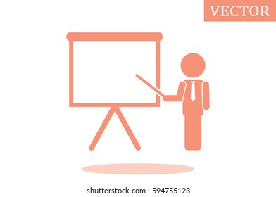 teacher or manager icon vector illustration eps10. Isolated badge presentation or lecture for website or app - stock infographics