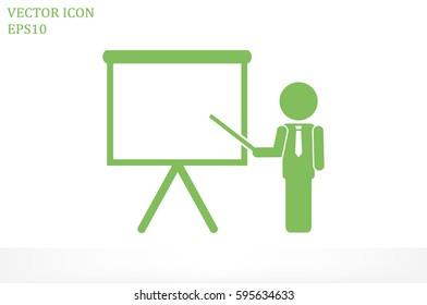 teacher or manager icon vector illustration eps10. Isolated badge presentation or lecture for website or app - stock infographics.