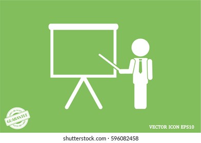 teacher or manager icon vector illustration eps10. Isolated badge presentation or lecture for website or app - stock infographics