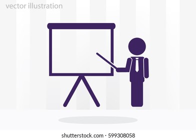 teacher or manager icon vector illustration eps10. Isolated badge presentation or lecture for website or app - stock infographics