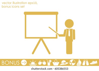 teacher or manager icon vector illustration eps10. Isolated badge presentation or lecture for website or app - stock infographics