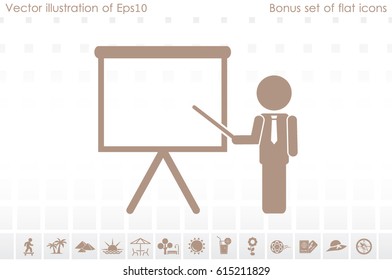 teacher or manager icon vector illustration eps10. Isolated badge presentation or lecture for website or app - stock infographics
