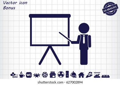 teacher or manager icon vector illustration eps10. Isolated badge presentation or lecture for website or app - stock infographics