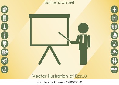teacher or manager icon vector illustration eps10. Isolated badge presentation or lecture for website or app - stock infographics