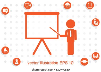 teacher or manager icon vector illustration eps10. Isolated badge presentation or lecture for website or app - stock infographics