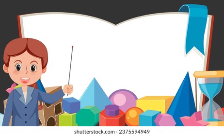 Teacher with Math Tools on Blank Book Banner illustration