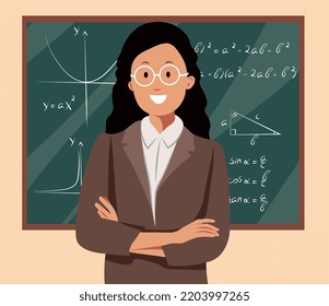 Teacher and maths equations on the black board vector illustration