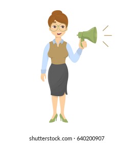 Teacher with megaphone.