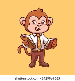 Teacher Monkey Cute Cartoon Illustration