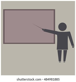 Teacher near blackboard with a pointer