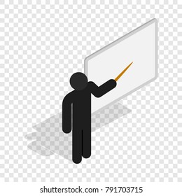 Teacher near the blackboard with pointer isometric icon 3d on a transparent background vector illustration