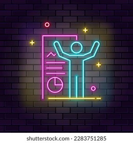 Teacher neon icon. Education neon icon on dark brick wall background