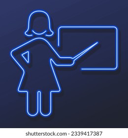 teacher neon sign, modern glowing banner design, colorful modern design trends on black background. Vector illustration.