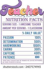 Teacher Nutrition Fact T-Shirt Design