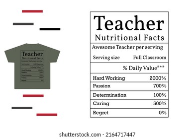 Teacher nutrition facts t shirt design 