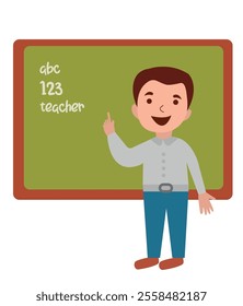 Teacher on the school board vector illustration. Kids daily routine vector  design.