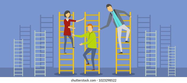 Teacher on stairs banner. Flat illustration of teacher on stairs vector banner for web