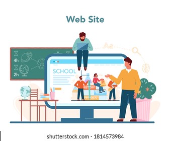 Teacher online service or platform. Profesor planning curriculum, meeting parents. School or college workers. Website. Isolated flat vector illustration