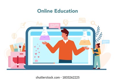 Teacher online service or platform. Profesor planning curriculum, meeting parents. School or college workers. Online education. Isolated flat vector illustration