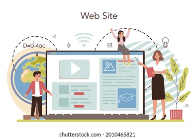 Teacher online service or platform. Professor giving a lesson in a classroom. School or college workers. Idea of education. Website. Flat vector illustration
