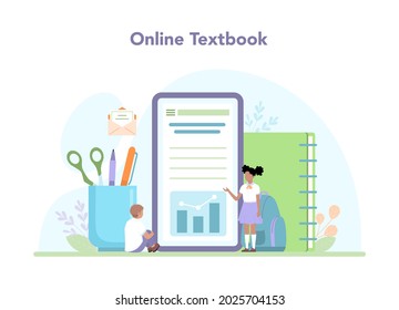 Teacher online service or platform. Professor giving a lesson online or in a classroom. School or college workers. Online schedule, textbook, video lesson, website. Flat vector illustration