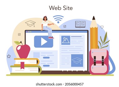 Teacher online service or platform. Professor giving a lesson in a classroom. School or college workers. Website. Flat vector illustration
