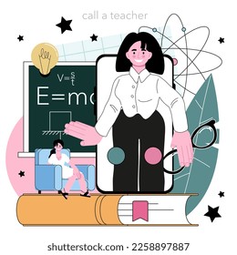 Teacher online service or platform. Professor conduct a lesson in a classroom. Idea of education and knowledge. Call. Flat vector illustration