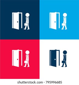 Teacher and open class door four color material and minimal icon logo set in red and blue