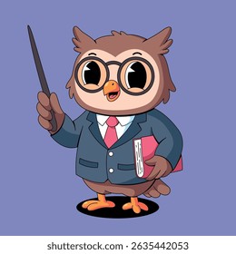Teacher Owl with book Cartoon Illustration