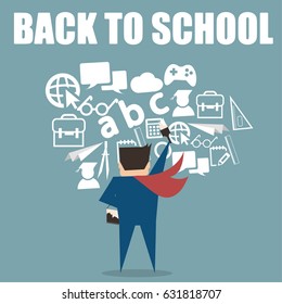 Teacher painting education icons for back to school concept ,flat vector design
