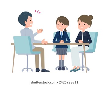 Teacher and parent and child having a three-way interview