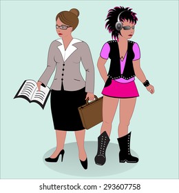 Teacher and party-goer. People of a profession. Vector illustration.