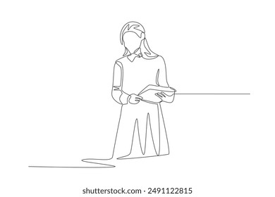 The teacher is paying attention. Teacher in classroom concept one-line drawing