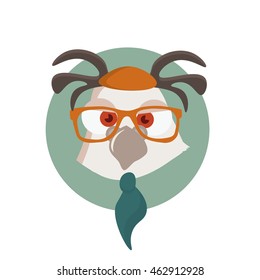 Teacher Pigeon Vector. Dove with hipster glasses. Illustration in a cartoon style. Scientist bird character. Vector image of a funny pigeon. Teacher bird. Hipster Animal.