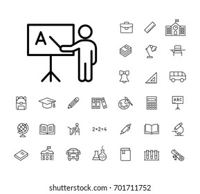 teacher with a pointer near the blackboard line black icon